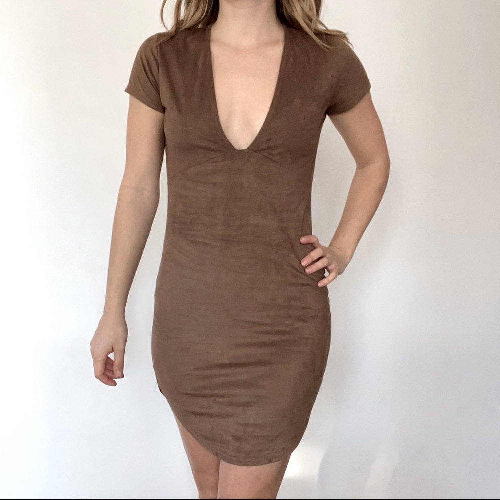 Tan brown micro suede bodycon dress